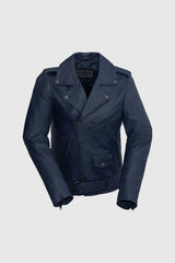 Rebel Womens Fashion Leather Jacket Navy Blue Women's Leather Jacket Whet Blu NYC